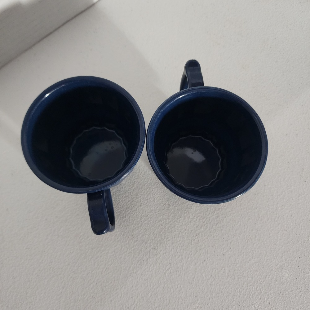 Tropez by Dinex Navy Blue Insulated Coffee Mugs Set of 2 Faceted Made in USA - Picture 3 of 12
